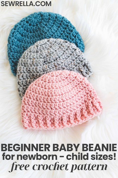 This super cute baby beanie crochet pattern includes sizing for newborns, toddlers, elementary kids, and everything in between! It's so easy and the perfect beginner project for new crocheters. Check out the full baby set with booties and a diaper cover I have on my blog here! #crochet #baby #beanie #hat #freepattern Crochet Baby Hats Free Pattern Newborns, Crochet Pattern Baby Hat, Baby Beanie Crochet, Baby Beanie Crochet Pattern, Crochet Baby Hats Free Pattern, Crochet Decorations, Baby Hat Crochet, Crochet Baby Cap, Baby Hat Free Pattern