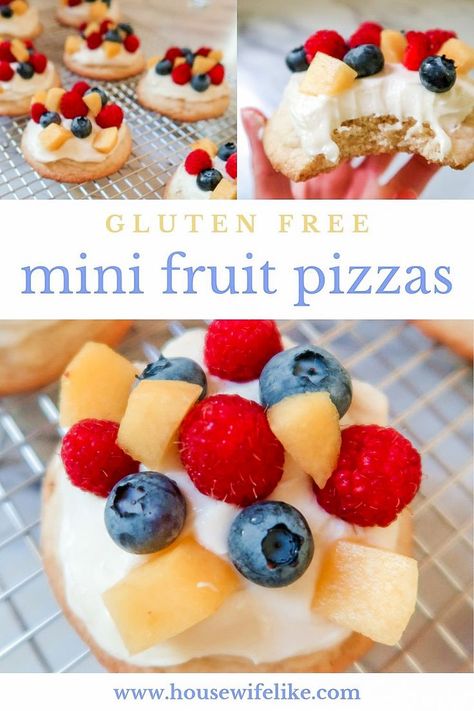 This Gluten Free Fruit Pizza recipe uses homemade sugar cookies, cream cheese icing, and fruit toppings to make mini fruit pizzas. It's one of my top favorites. Gluten Free Fruit Pizza, Fruit Pizza Dessert, Mini Fruit Pizza, Cookies With Cream Cheese Icing, Fruit Pizza Ingredients, Sugar Cookies With Cream Cheese, Dessert Pizza Fruit, Fruit Pizzas, Mini Fruit Pizzas