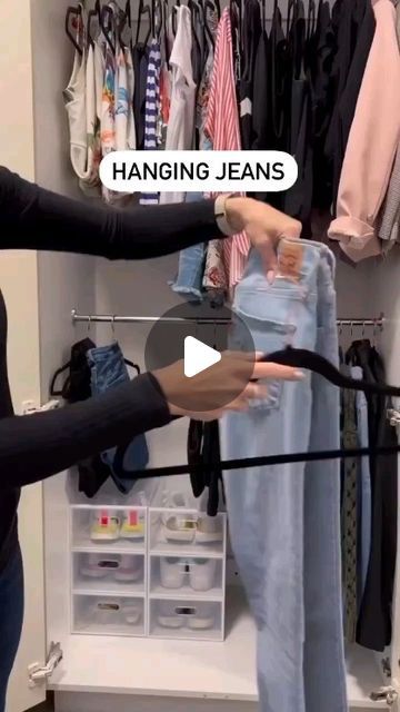 Folding Cardigans On Hangers, Which Clothes To Hang And Fold, Folding Jeans For Shelf, Ways To Fold Your Clothes, How To Fold Clothes, Clothe Folding Hacks Videos, Organized Clothes, Military Folding Clothes, How To Fold Jeans