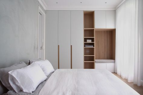 Wardrobe With Open Shelf, Scandinavian Wardrobe, Floor To Ceiling Wardrobes, Open Shelving Units, Transitional Bedroom, Design Boards, Scandinavian Bedroom, Loft Room, Floor To Ceiling