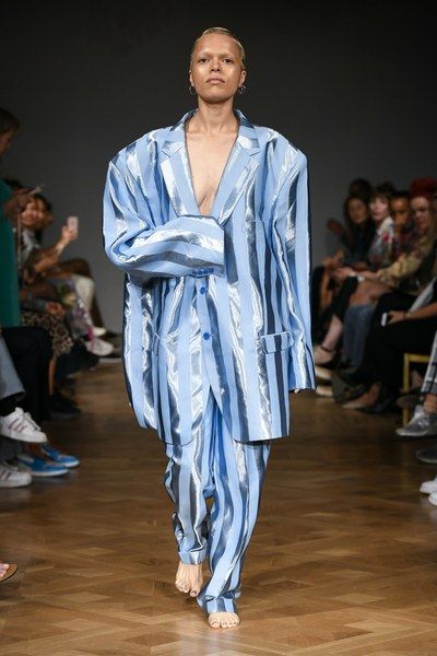 View the full Spring 2019 collection from Selam Fessahaye. Selam Fessahaye, Suit Runway, Stockholm Spring, High Class Fashion, Wes Gordon, High Fashion Runway, Striped Suit, Catty Noir, Couture Runway