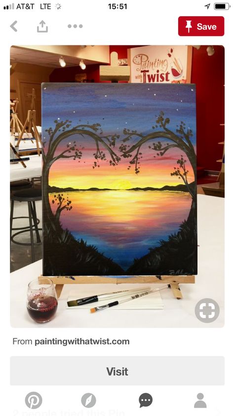 Painting With A Twist, Watercolor Nature, Cute Canvas Paintings, Easy Canvas Painting, Canvas Painting Diy, Lake Sunset, Simple Acrylic Paintings, Night Painting, Diy Canvas Art Painting