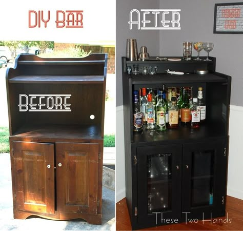 This is what we need for our Dinning room is a wine rack under neath a "bar".... This would be perfect! Diy Wine Bar, Microwave Cart, Diy Bar Cart, Bar Diy, Diy Home Bar, Apt Ideas, Decor Ikea, Dekor Diy, Diy Bar