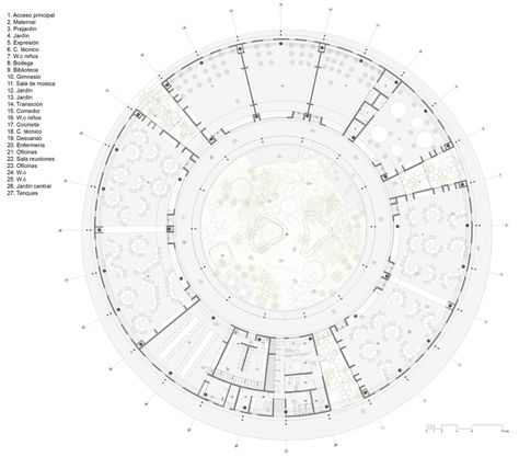 Gallery of Montessori School / Estudio Transversal - 33 Circle Building Plan, Montessori School Plan, Circular Building Plan, Circle Plan Architecture, Circular Floor Plan, Circle Plan, Circular Plan, Triangular Architecture, School Building Plans