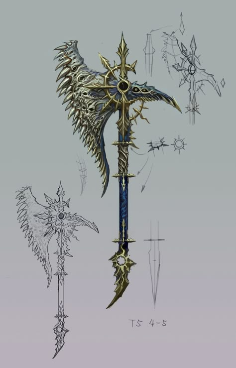 Fantasy Double Axes Design, Fantasy Axes Design, Dnd Items, Warhammer 40k Art, Fantasy Props, Magic Items, D&d Dungeons And Dragons, Game Concept Art, Fantasy Armor