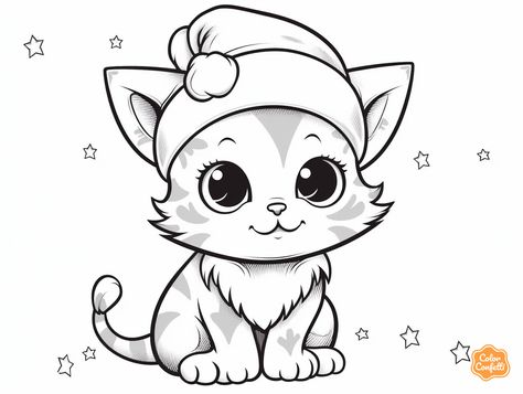 illustration of Jolly Christmas kitten Christmas Cat Printable, Mandala Turtle, Cat Printable, Kitty Coloring, Christmas Kitten, Domestic Animals, Printable Coloring Sheets, Kid Activities, Jolly Christmas