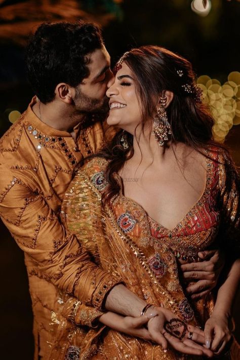 Kritika Khurana, Haldi Ceremony Outfit, Engagement Photography Poses, Couple Wedding Dress, Romantic Photoshoot, Bridal Poses, Wedding Couple Poses Photography, Wedding Couple Poses, Couple Picture Poses