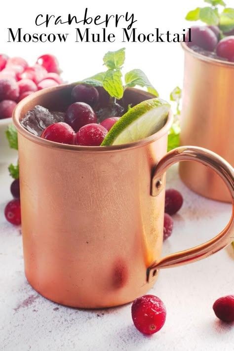 5 minutes · Vegetarian · Serves 1 · This Cranberry Moscow Mule Mocktail is refreshing and full of flavor and an alcohol free drink perfect for dry January. #mocktails #moscowmule #dryjanuary #alchoholfreedrinks #mocktailrecipes Mule Mocktail Recipe, Cranberry Mocktail, Cranberry Moscow Mule, Alcohol Free Cocktails, Moscow Mule Recipe, Mule Recipe, Festive Appetizers, Alcohol Free Drinks, Healthy Holiday Recipes