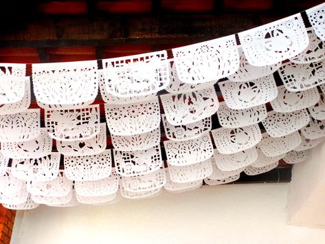 White Papel Picado, Mexican Banner, Mexican Wedding Decorations, Papel Picado Wedding, Mexican Papel Picado, Wedding Flags, White Mexican, Mexican Themed Weddings, Mexican Fabric