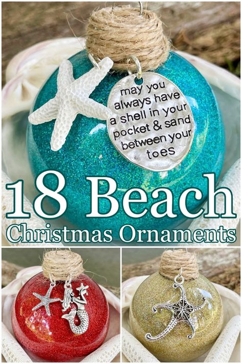 I found the best 18 handmade beach ornaments that also make great keepsake gifts. They are just so lovely, and many of these adorable beachy Christmas tree ornaments can be customized. So follow the link to completely-coastal.com and get your beach ornaments -gift yourself or loved ones! Beachy Christmas Wreath, Cruise Ornaments Diy, Beachy Christmas Decor Diy, Seashell Ornaments Diy Coastal Christmas, Diy Nautical Christmas Ornaments, Costal Christmas Decorations, Coastal Christmas Diy, Diy Beach Christmas Ornaments, Diy Coastal Christmas Decor