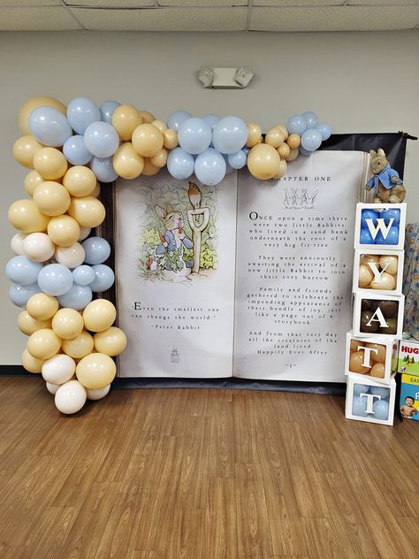 Backdrop was purchase from Etsy,
Balloons and blocks were purchased from Amazon Story Time Baby Shower Theme, Storybook Baby Shower Backdrop, Book Balloon Arch, Baby Book Shower Theme, Book Themed Gender Reveal, Childrens Book Baby Shower Ideas, Book Baby Shower Theme Decorations, Vintage Book Baby Shower Theme, Bookish Baby Shower Ideas