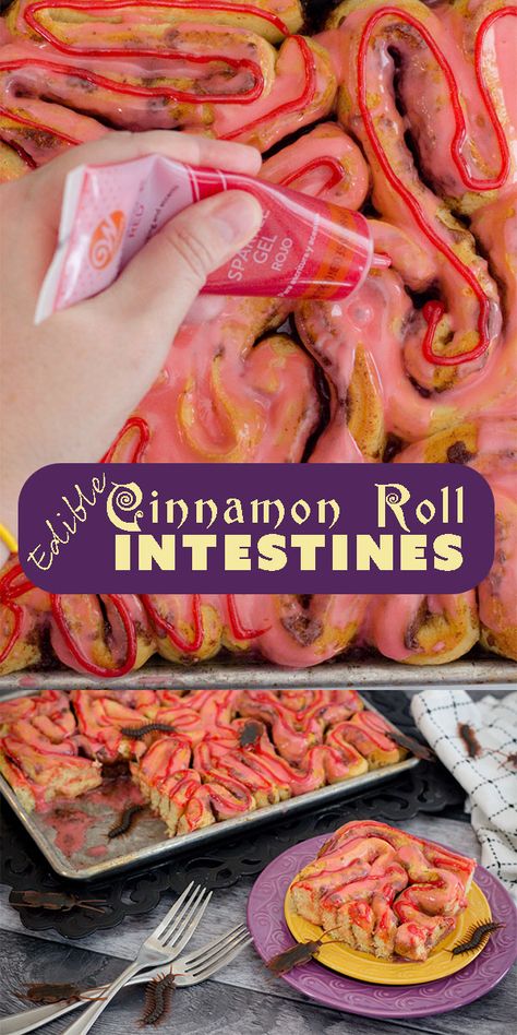 Intestine Food Halloween, Anatomy Themed Snacks, Anatomy Themed Food, Brain Themed Food, Edible Intestines Halloween, Cinnamon Roll Intestines Halloween, Anatomy Food Ideas, Cinnamon Roll Intestines, Ghostface Party