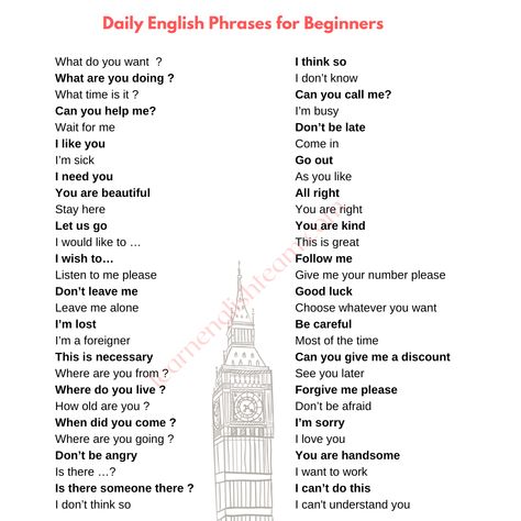 If you’re an English learner with a beginner or intermediate level, learning common English phrases is essential for improving your communication skills. Whether you’re starting a conversation, expressing gratitude, making suggestions, or apologizing, having a wide range of basic English phrases in your toolkit will make interactions smoother. #english #vocabulary #basicenglish #englishphrases English Phrases For Daily Use, Common English Phrases, English Beginner, Can You Call Me, English For Beginners, Esl Activities, Basic English, Conversational English, Common Phrases