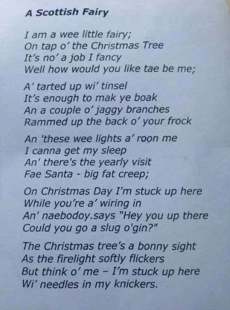 This just cracks me up! Poor wee thing; )...... (Scottish Christmas Fairy) Clan Macdougall, Scottish Toast, Scottish Fairy, Celtic Wisdom, Scottish Poems, Scottish Sayings, Scottish Slang, Scotland Outlander, Funny Christmas Poems