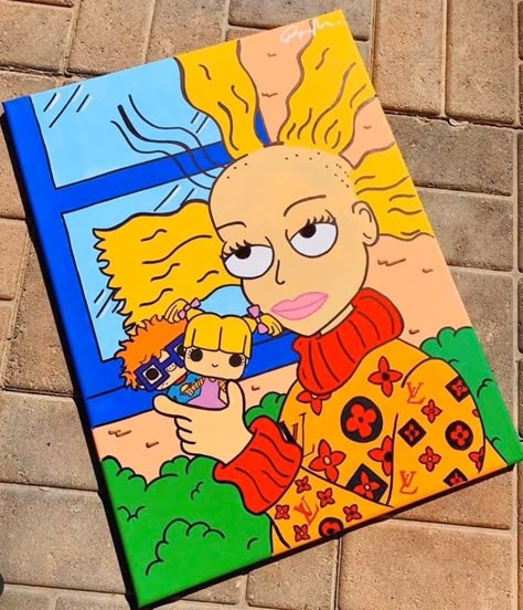 Rugrats Painting, Rugrats Cynthia, Pink Canvas Art, Colorful Canvas Art, Pop Art Canvas, Simple Canvas Paintings, Cute Canvas Paintings, Easy Canvas Art, Canvas Drawings