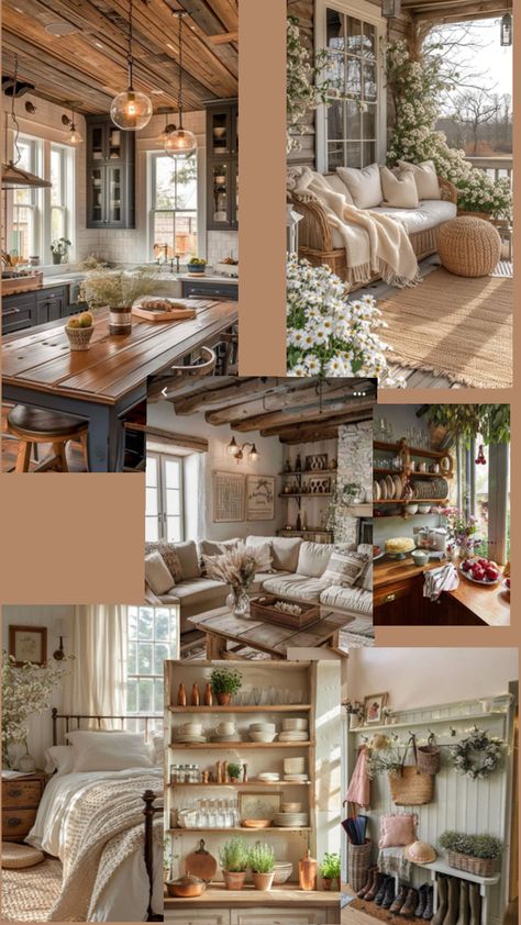 Cottage core, aesthetic, living room, kitchen, bedroom, porch, neutrals Cottage Core Home, Cottage Core Aesthetic, Cozy Cottage, Inspired Homes, Cottage Core, Cottage, Living Room