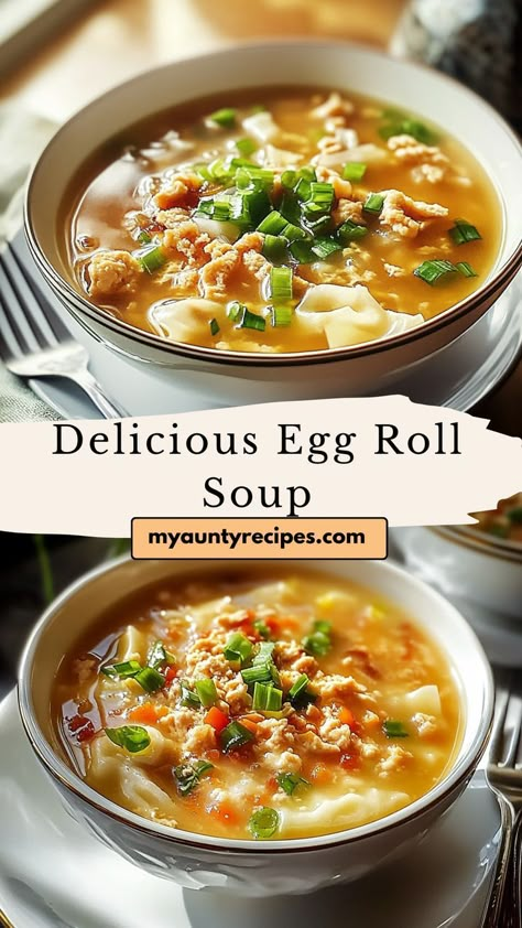 Try this Easy Egg Roll Soup with Pork for a tasty twist on a classic appetizer. With ground pork, cabbage, and ginger, this recipe offers a satisfying soup packed with flavor. Perfect for a quick and flavorful meal! Egg Rolls In A Bowl, Egg Roll Soup, Pork Egg Roll Recipes, Easy Egg Roll, Soup With Pork, Pork Soup Recipes, Pork Cabbage, Asian Soup Recipes, Stew And Dumplings