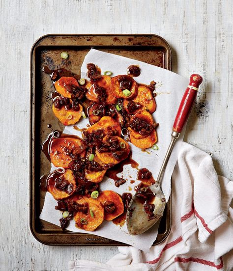 A seasonal recipe from Vivian Howard of Chef & the Farmer in Kinston, North Carolina. Pecan Bacon, Chef And The Farmer, Candied Sweet Potato Recipes, Vivian Howard, Sweet Potato Pecan, Candied Sweet Potatoes, The Farmer, Bacon Recipes, Sweet Potato Recipes