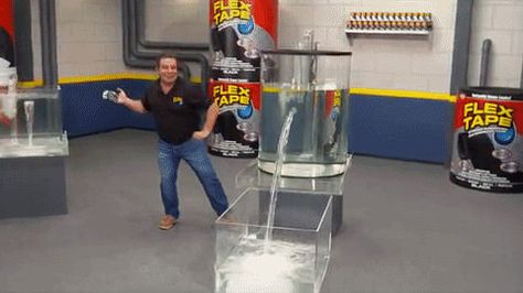 Flex Tape sealing leak in big tank of water Phil Swift, Leak Repair, Waterproof Tape, Repair Tape, Water Containers, How To Make Shorts, Home Improvement Projects, Adhesive Tape, Beer Glasses