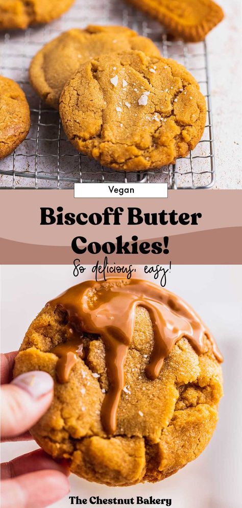 Vegan Danish Butter Cookies, Easy Biscoff Dessert Recipes, Gluten Free Biscoff Cookies, Vegan Butter Pecan Cookies, Vegan Biscoff Dessert, Healthy Cookie Butter, Vegan Chewy Cookies, Biscoff Vegan Recipes, Vegan Butter Cookies