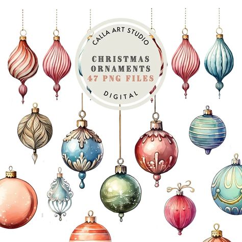 Christmas Baubles Clipart Bundle Digital Download Holiday - Etsy Australia Watercolor Ornaments, Holiday Watercolor, Diy Holiday Cards, Xmas Baubles, Holiday Artwork, Illustration Wall Art, Diy Christmas Cards, Christmas Charms, Etsy Products