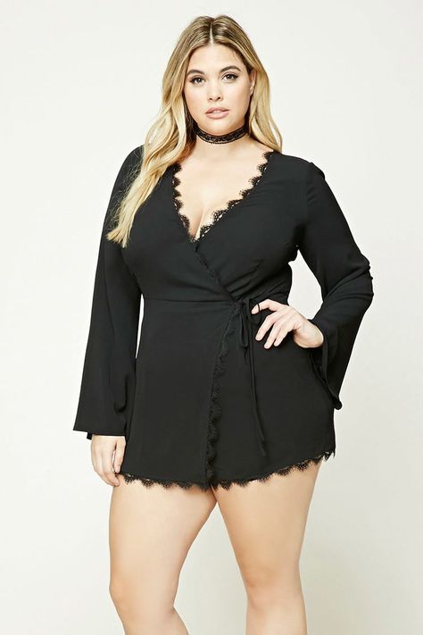 Product Name:Plus Size Wrap-Front Romper, Category:CLEARANCE_ZERO, Price:18.99 Plus Zise, Wrap Romper, Plus Size Party Dresses, Curvy Model, Plus Size Models, Forever 21 Pants, Plus Size Lingerie, A Plus, Curvy Fashion