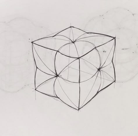 Grid Method Drawing Portraits, Shape Sketching Practice, Geometry Drawing Ideas, Shape Drawings Art, 2d Composition Geometric Shapes Drawing, 4d Shapes, Basic Forms Drawing, Cube Draw, Volume Drawing