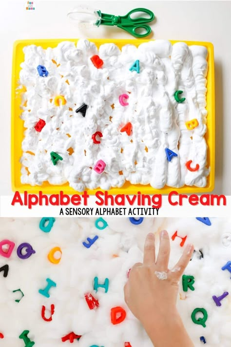 Letter Sensory Play, Shaving Foam Activities Eyfs, Alphabet Craft Ideas, Sensory Language Activities, Shaving Foam Sensory Play, Shaving Cream Toddler Activities, Letter F Sensory Activities, Shaving Cream Play, Toddler Shaving Cream Activities