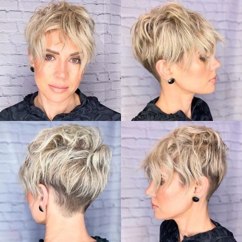 Pixie With Undercut, Langer Pony, Very Short Bangs, Very Short Pixie Cuts, Wavy Pixie Cut, Short Blonde Pixie, Bangs Ideas, Choppy Pixie Cut, Curly Pixie Hairstyles