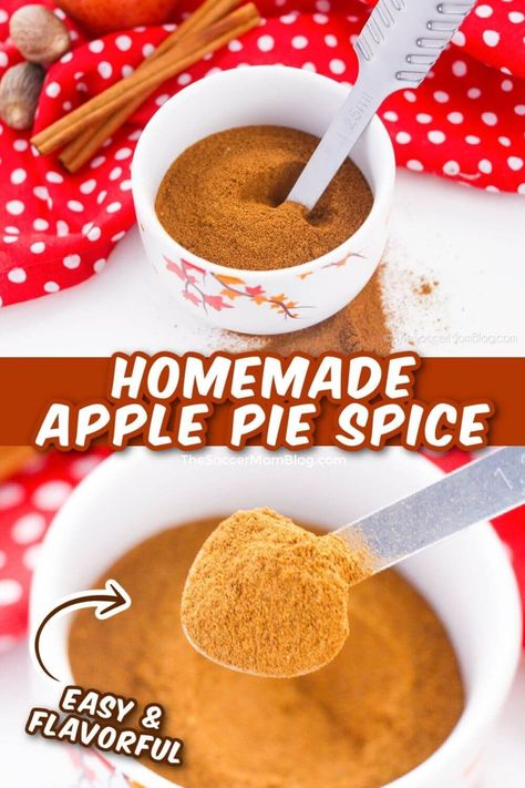 Apple pie spice is a great spice to use in many fall and winter desserts and drinks! In this post, The Soccer Mom Blog shows you how to make your own apple pie spice and what products and ingredients you need. Make your own homemade apple pie spice this fall season! Recipe Using Apples, Pie Spice Recipe, Homemade Spice Mix, Homemade Apple Pie, Easy Apple Pie, Spice Mix Recipes, Homemade Spice Blends, Apple Pie Spice, Homemade Apple Pies