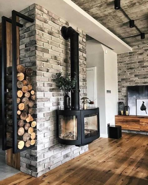 Indoor Wood Burning Fireplace, Wood Burning Stoves Living Room, Wood Burners, Wood Stove Fireplace, Stove Fireplace, Indoor Fireplace, Home Fireplace, Fireplace Design, A Living Room