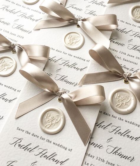 Silk Beau on Instagram: “Loving these champagne and ivory wax seal Save the Dates for @rachelclareholland and Jamie 😍 #weddingdaystationery #savethedatecards…” Embossed Wedding Save The Dates, Champagne Save The Date, Save The Date Champagne, Wax Seal Save The Date, Save The Date Ribbon, Save The Date Wax Seal, Wedding Invitations Wax Seal, Wedding Invitations Champagne, Dream Wedding Invitations