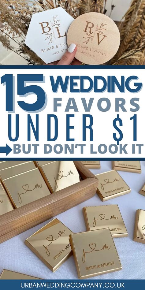 15 Stylish Wedding Favors Under $1, that look way more expensive! Unique wedding that are affordable. Cheap wedding favors that don't look cheap and guests will actually love. December Wedding Favors, Wedding Guest Gift Ideas Cheap, Wedding Guest Gifts Party Favors, Wedding Party Favors Cheap, Budget Wedding Favours, Party Gifts For Guests, Summer Solstice Wedding, Disney Wedding Favors, Gothic Wedding Ideas