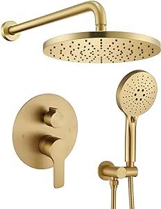 The lustrous gold finish exudes a sense of elegance and timeless beauty, elevating the look of your entire bathroom. It complements a range of bathroom styles, from classic to modern. Adu Bathroom, Basement Room, Cozy Bathroom, High Pressure Shower Head, Shower Fixtures, Shower Holder, Brass Shower, Shower Faucet Sets, Cape House