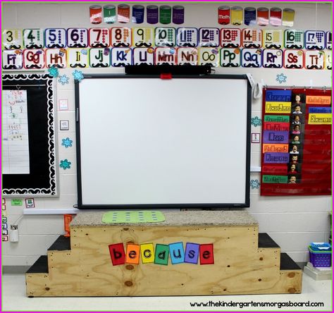 A Kindergarten Smorgasboard SmartBoard Stage! | The Kindergarten Smorgasboard Classroom Smartboard Setup, Smart Board Decorations, Smartboard Decorations, Smart Board Classroom Set Up, Stage For Classroom, Classroom Stage, Wonka Week, Candy Math, Ron Clark