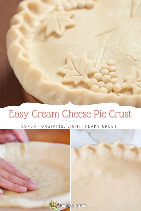 Budget101 - The combo of cream cheese & butter creates a super forgiving crust that doesn't get easily over-worked and is much easier to roll out. https://www.budget101.com/community/topic/cream-cheese-pie-crust/ | Facebook Easy Cream Cheese Pie, Cream Cheese Pie Crust Recipe, Cheese Pie Crust, Thanksgiving Posts, Cream Cheese Pie Crust, Cream Cheese Butter, Pie Crust Recipe Easy, Pie Dough Recipe, Living Frugal