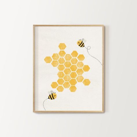 Yellow Woodland Nursery, Qb Wallpaper, Bee Themed Nursery, Bumblebee Nursery, Bumble Bee Nursery, Honey Bee Nursery, Bee Poster, Bee Illustrations, Cottagecore Nursery