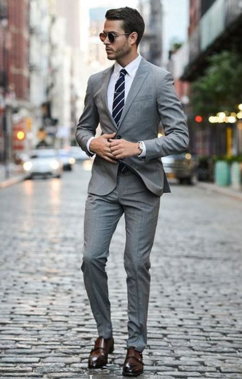 Gray Suit With Brown Shoes Gray Suit With Brown Shoes, Suit With Brown Shoes, Grey Suit Brown Shoes, Men Suit Shoes, Grey Suit Wedding, Suit Brown, Grey Suit Men, Brown Shoes Men, Suits Korean