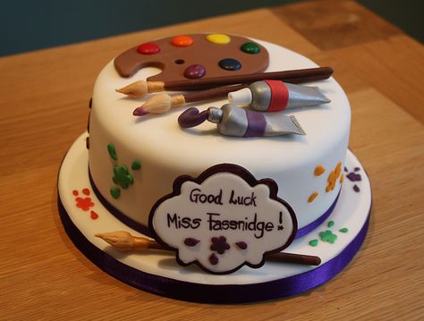 Cake for an art teacher by Cakes by No More Tiers (York), via Flickr Lemon Madeira Cake, Art Birthday Cake, Madeira Cake, Teacher Cakes, Artist Cake, Cake Roll Recipes, Fantasy Cake, 16 Cake, Diy Cake Decorating