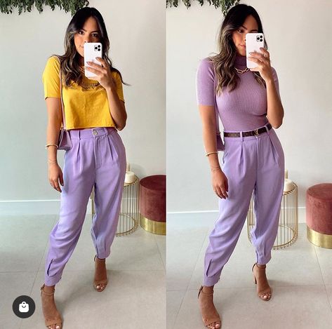 Wide Pants Outfit, Slacks Outfit, Lavender Outfit, Outfits Pastel, Color Combos Outfit, Color Combinations For Clothes, Branding Photoshoot Inspiration, Outfit Primavera, Purple Pants