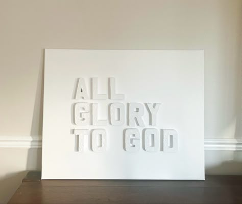 Christianity Diy Canvas Art Letters, Raised Letters On Canvas, Plaster Art With Words, Textured Letter Canvas, Diy Canvas Word Art, Diy Letter Canvas Art, Canvas With Letters Diy, Big Diy Wall Art, White Letters On White Canvas