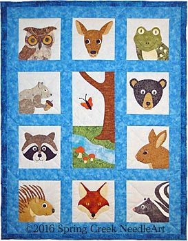 Children & Babies Patterns | Spring Creek NeedleArt Kid Quilts Patterns, Animal Baby Quilt, Camping Quilt, Woodland Quilt, Fusible Applique, Whimsical Woodland, Baby Quilt Pattern, Applique Quilt Patterns, Quilt Care