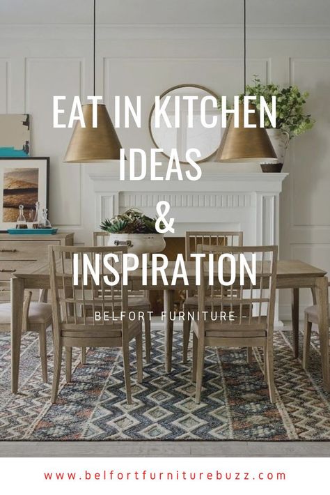 Eat in kitchen dining spaces are perfect for smaller spaces, apartment dining solutions or just simply creating a more cozy place to gather with family. Get ideas and inspiration for your eat in kitchen with these stunning dining furniture pieces that are great for smaller settings. #kitchenideas #kitchendining #eatinkitchen #diningroom Eating Area Off Kitchen Modern, Eat In Kitchen Decor Ideas, Kitchen Table And Chairs Ideas, Eat In Kitchen Design, Eat In Kitchen Ideas Layout, Eating Area Off Kitchen, Kitchen Eating Area Ideas, Small Eat In Kitchen Ideas, Eat In Kitchens