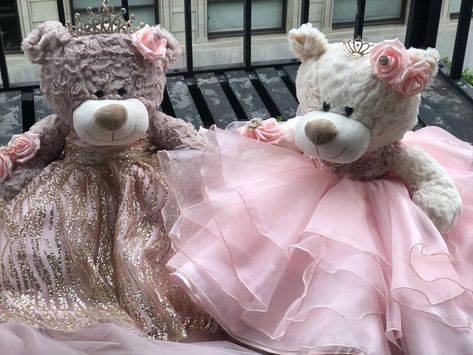 Bear For Quinceañera, Teddy Bear For Quinceañera, Teddy Bear Quinceanera, Sweet 15 Party Ideas, Quinceanera Ideas, Quinceanera Themes, Quince Dress, Pink Bear, Pink Teddy