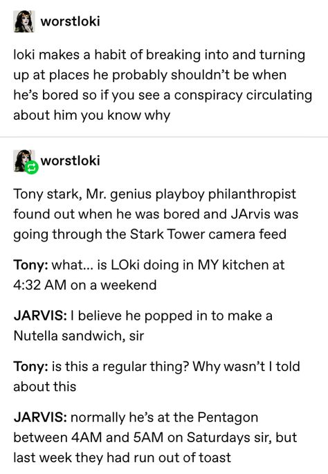 Marvel Headcanon Loki, Frostiron Headcanons, Tony X Loki, Loki X Tony, Loki And Tony, Loki Headcanon, Loki Tony, Loki Funny, Avengers Loki