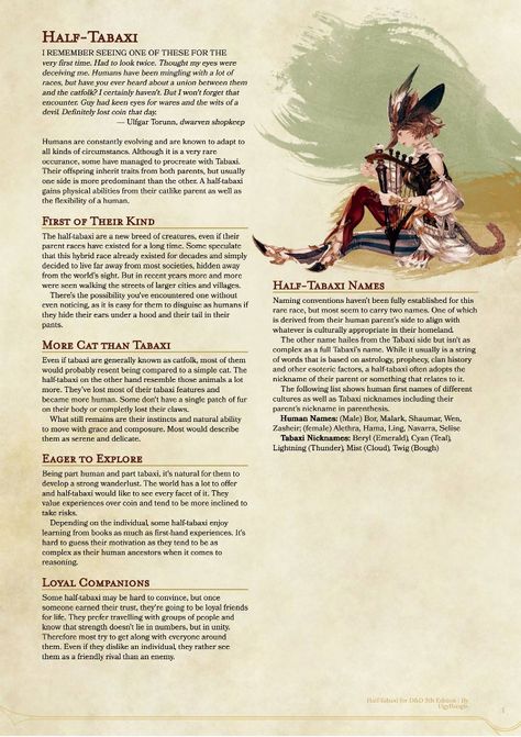 Half tabaxi home brew Half Tabaxi Dnd, Unique Dnd Races, Home Brew Dnd Races, Half Tabaxi, Tabaxi Druid, Tabaxi Dnd, Dnd Tabaxi, Dnd Cat, 5e Races