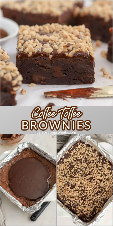 Bacon Brownies Recipe, Expresso Brownie Recipes, Coffee Brownies Recipe, Brownies With Toppings, Unique Brownie Recipes, Brownie Types, Coffee Ganache, Gourmet Brownies, Yummy Things To Bake