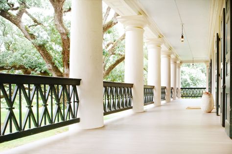 white porch White Porch Floor, Metal Porch Railing, Porch Materials, Porch Railing Designs, Ceiling Color, Traditional Architect, Front Porch Railings, White Porch, Greek Revival Home