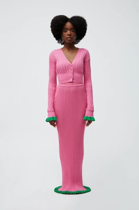 BLOOM – Fumi The Label Boho Style Inspiration, Pencil Silhouette, Knit Maxi Skirt, Pink Set, Create Outfits, A Pencil, A Mermaid, Cropped Cardigan, Dahlia