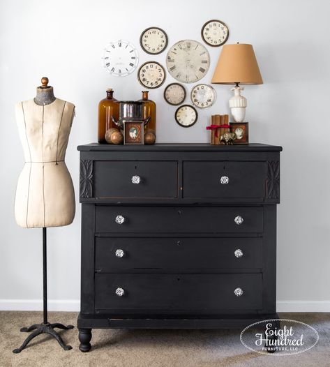 Black Dresser DIY - 8 Black Painted Furniture Makeovers - Lost & Found Decor Black Dresser Diy, Empire Dresser, Black Painted Furniture, Bold Paint Colors, Empire Furniture, Black Dressers, Furniture Dolly, Oak Dresser, Furniture Painting Techniques